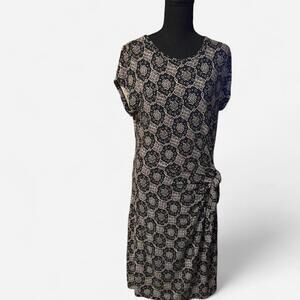 Loft navy and white patterned stretch dress Size Large